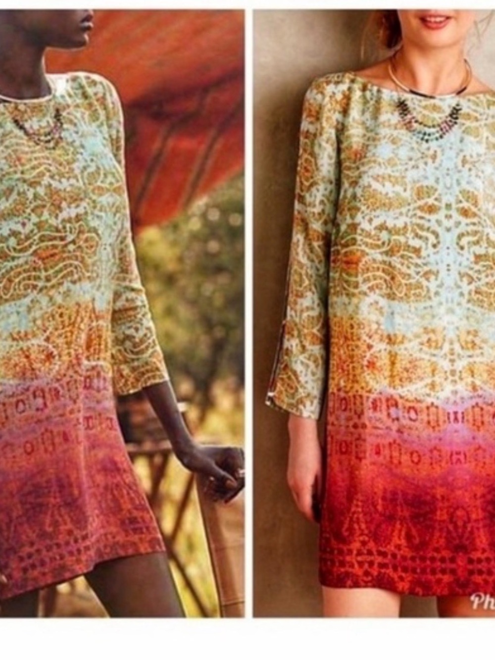 Maeve Ombre Pattern Shift Tunic - Blue, Gold, Red